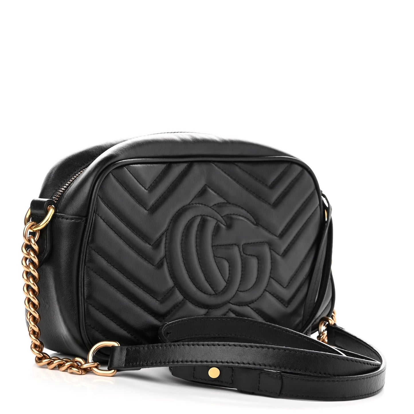 Calfskin Matelasse Small GG Marmont Chain Shoulder Bag Black
