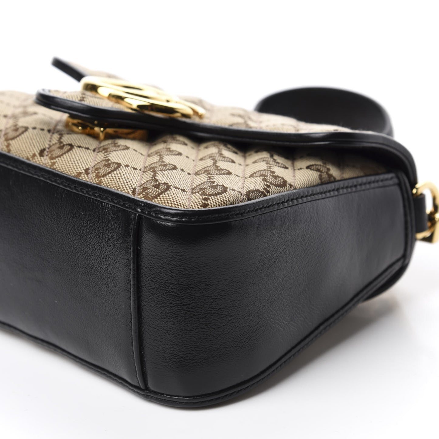 Monogram Azalea Calfskin Matelasse Diagonal Mini GG Marmont Top Handle Shoulder Bag Beige Ebony Black