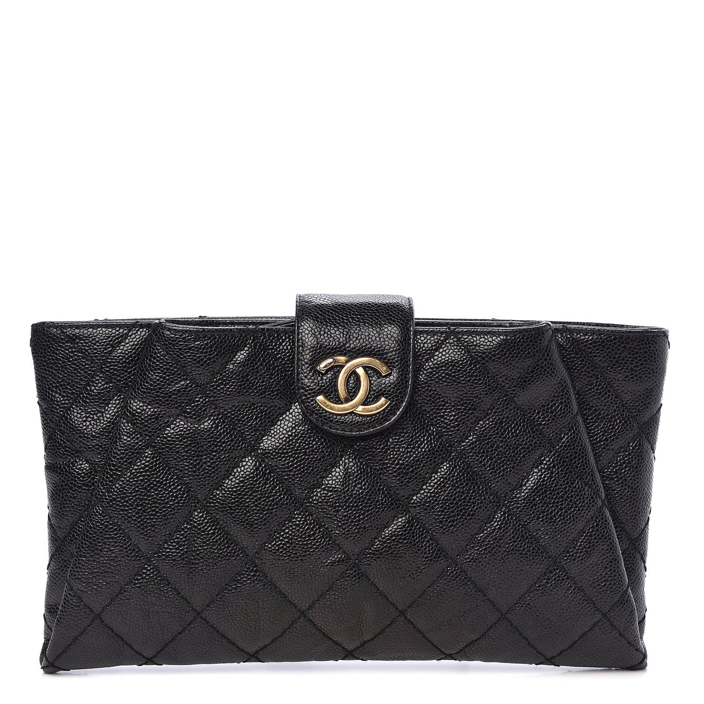 Caviar Quilted Coco Pleats Clutch Black