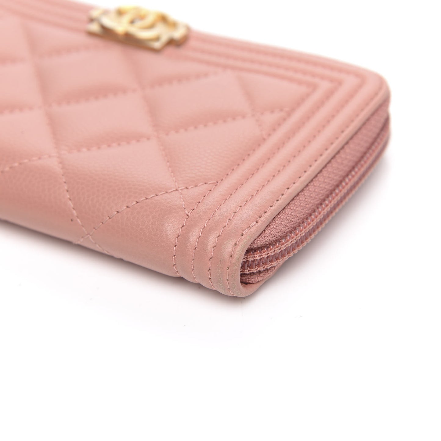 Caviar Quilted Boy Small Zip Around Wallet Pink