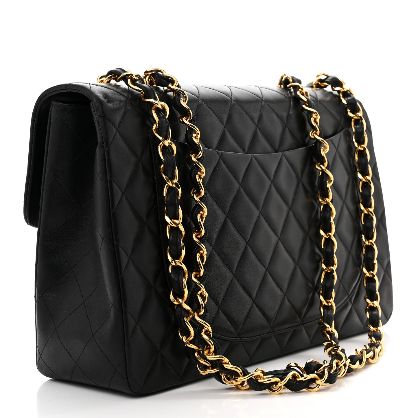 Lambskin Quilted XL Jumbo Single Flap Black
