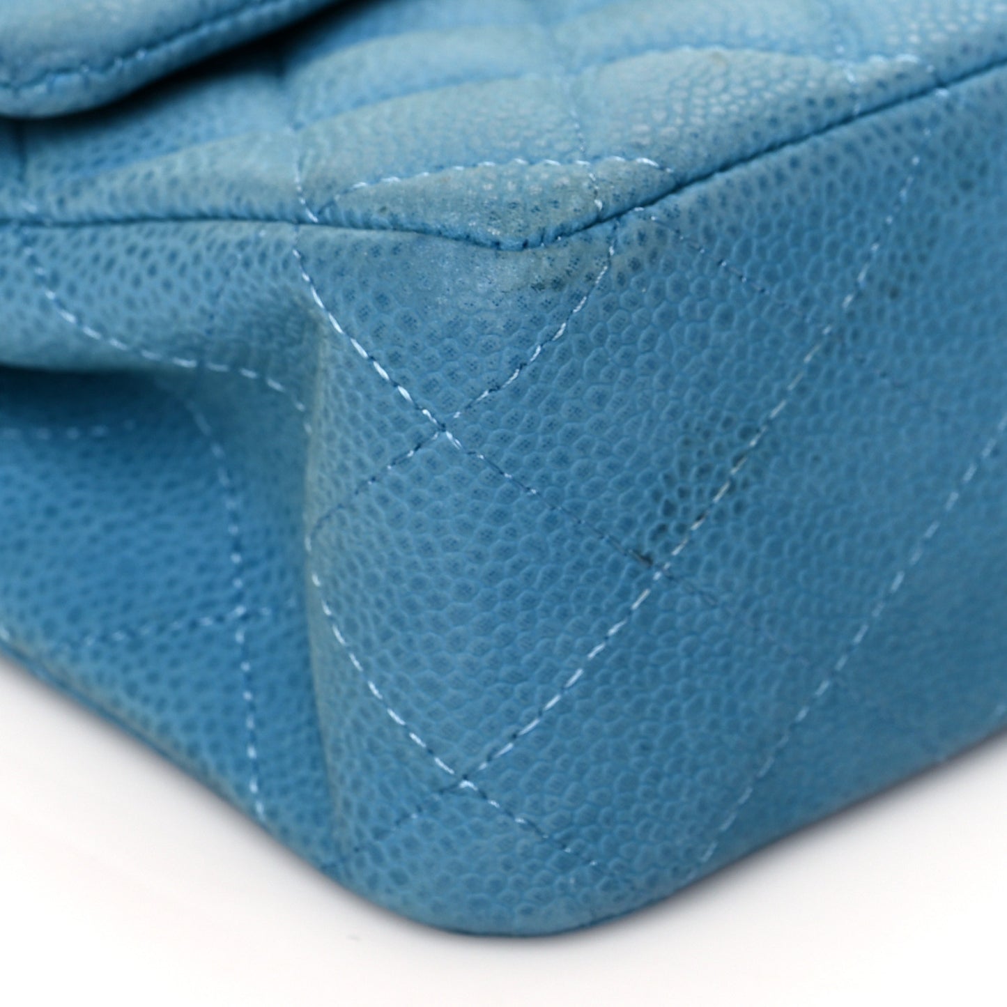 Iridescent Caviar Quilted Medium Double Flap Blue