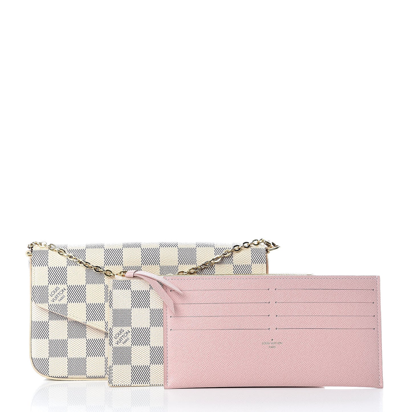 Damier Azur Pochette Felicie Chain Wallet Rose Ballerine