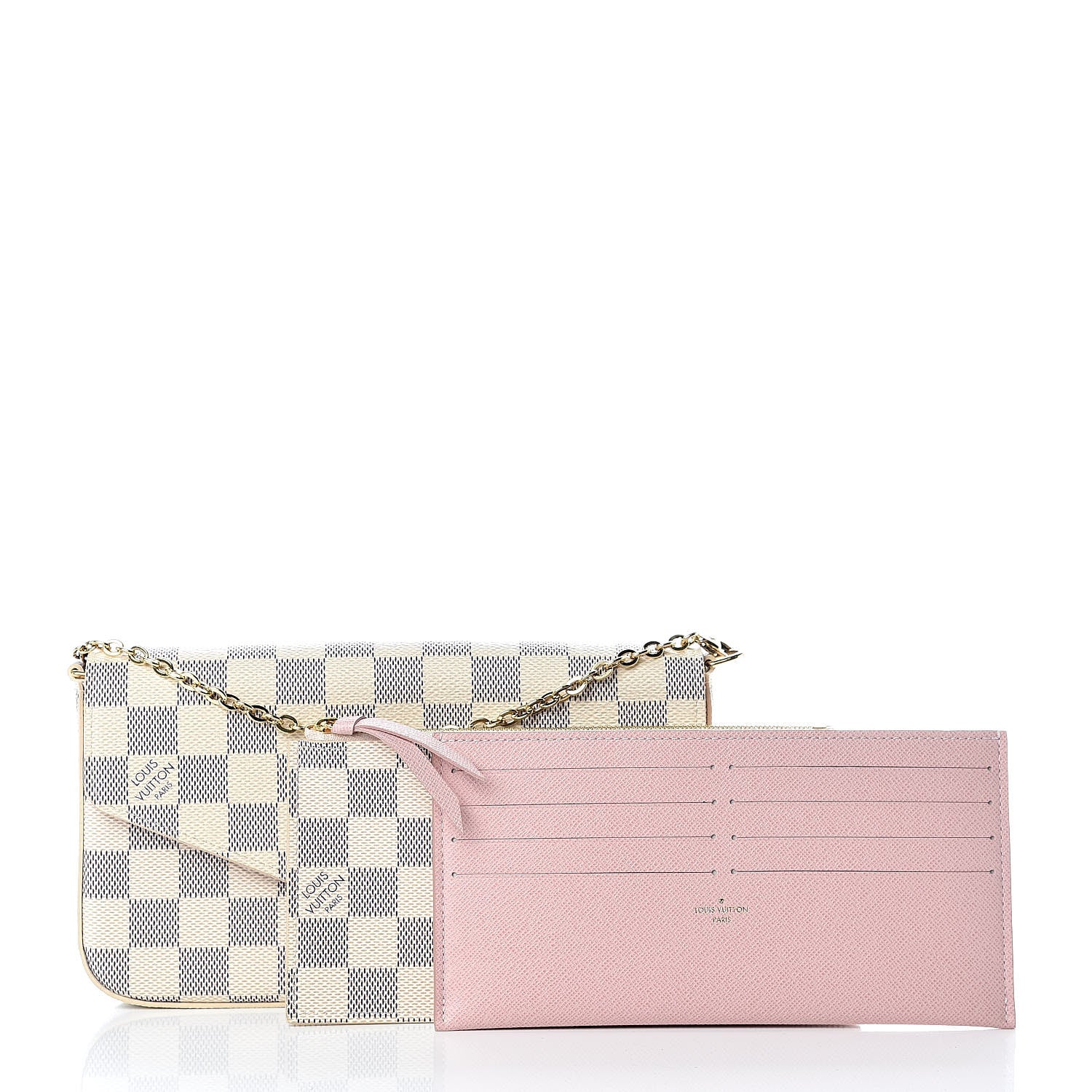 Louis Vuitton Damier Azur Pochette Felicie Chain Wallet Rose Ballerine 3 of 12