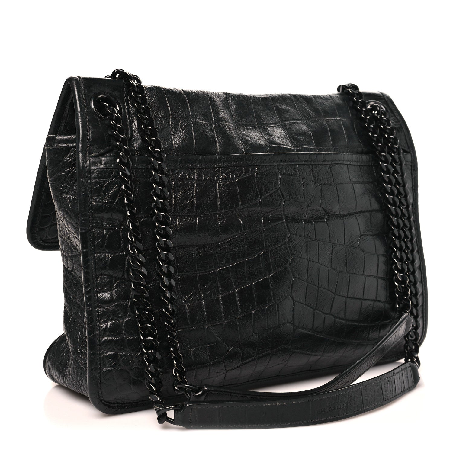 Saint Laurent Crocodile Embossed Lambskin Monogram Medium Niki Chain Satchel Black 3 of 10