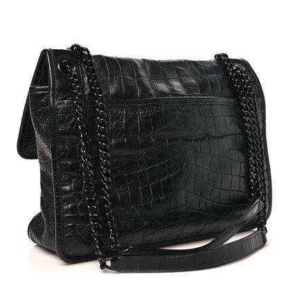 Saint Laurent Crocodile Embossed Lambskin Monogram Medium Niki Chain Satchel Black 3 of 10