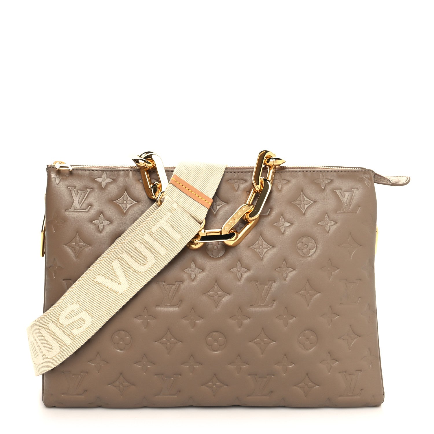 Louis Vuitton Lambskin Embossed Monogram Coussin MM Taupe 1 of 11