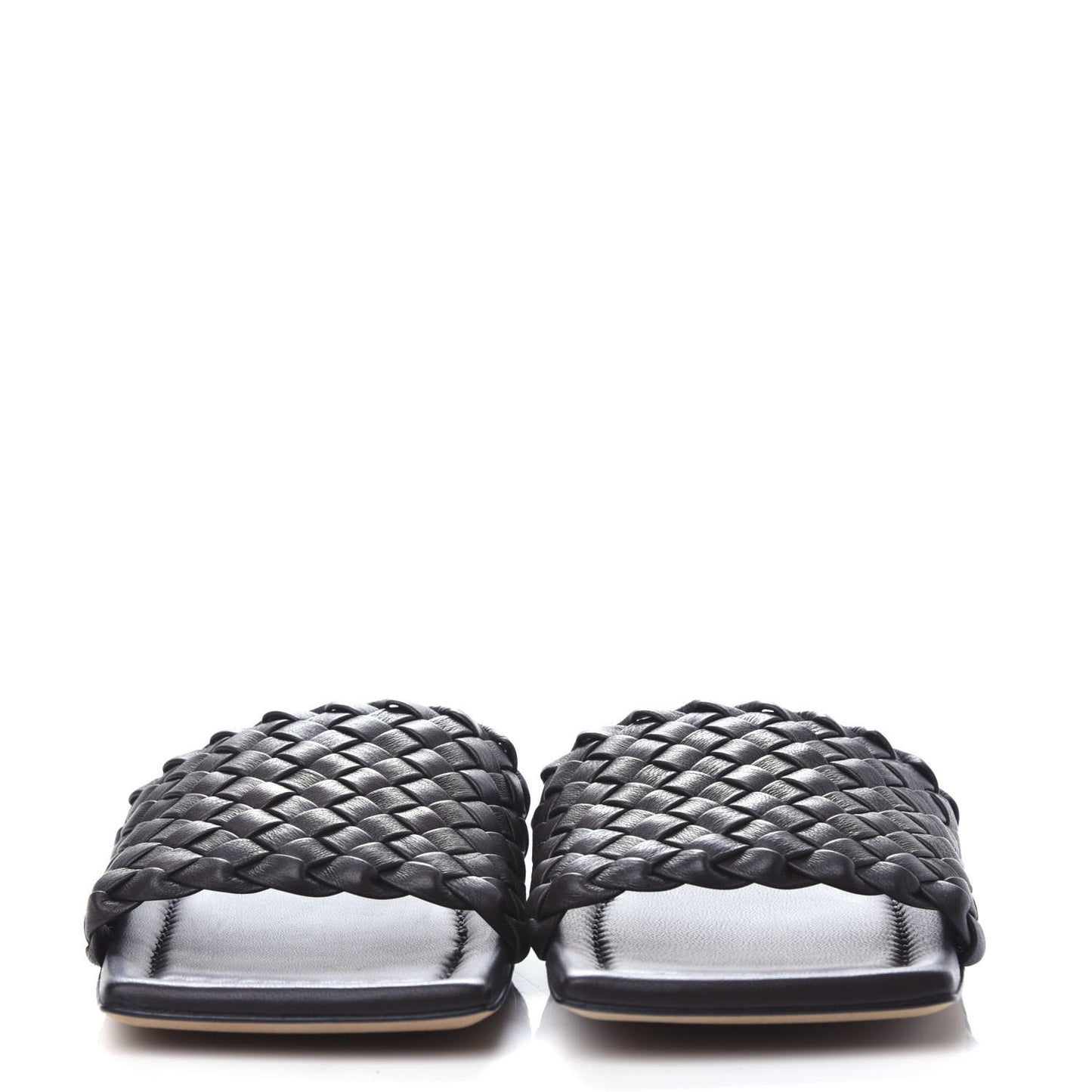 Nappa Intrecciato Squared Toe Flat Sandals 36 Espresso
