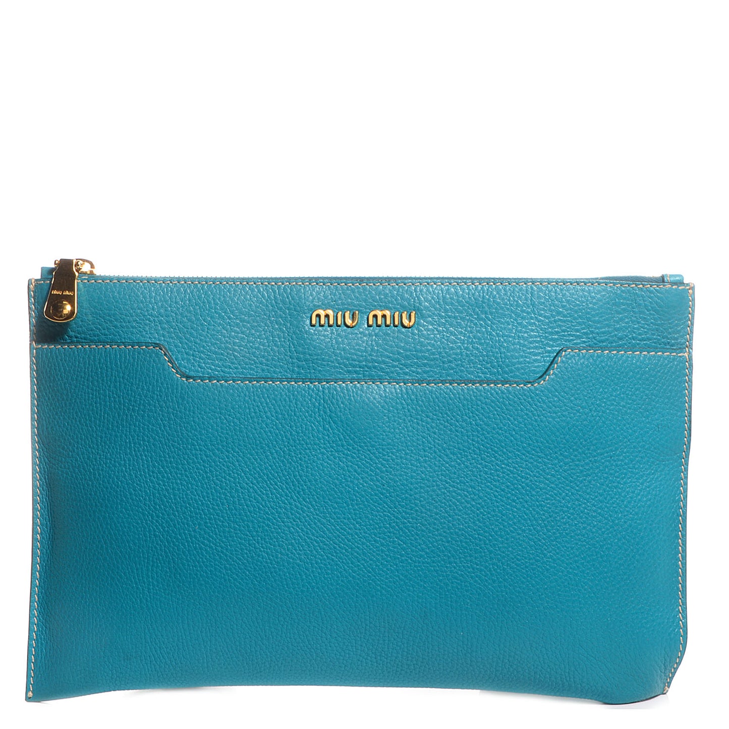 Grained Calfskin Leather Clutch Turchese