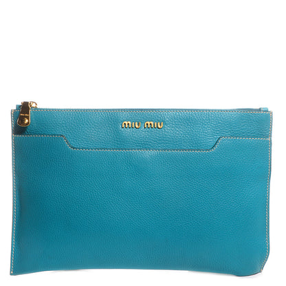 Miu Miu Grained Calfskin Leather Clutch Turchese 1 of 10