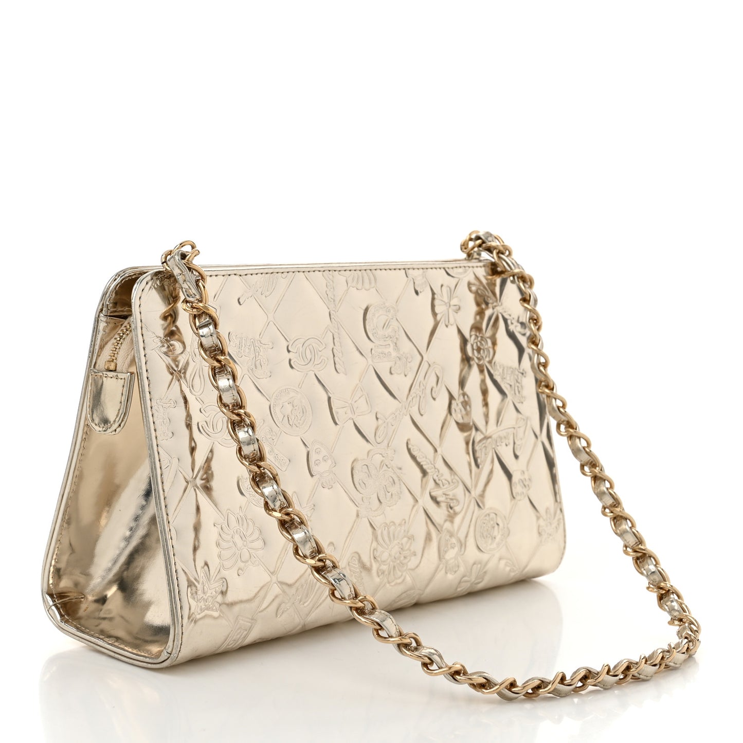 Metallic Patent Calfskin Lucky Symbols Pochette Gold