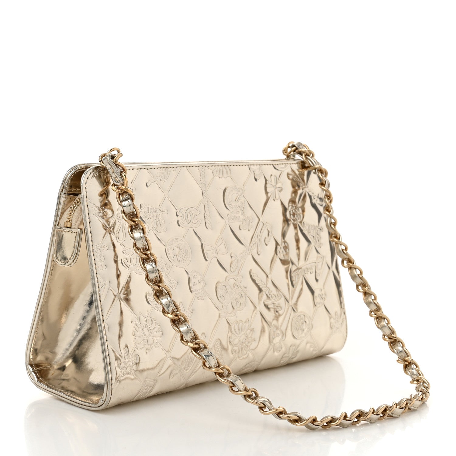 Chanel Metallic Patent Calfskin Lucky Symbols Pochette Gold 3 of 11