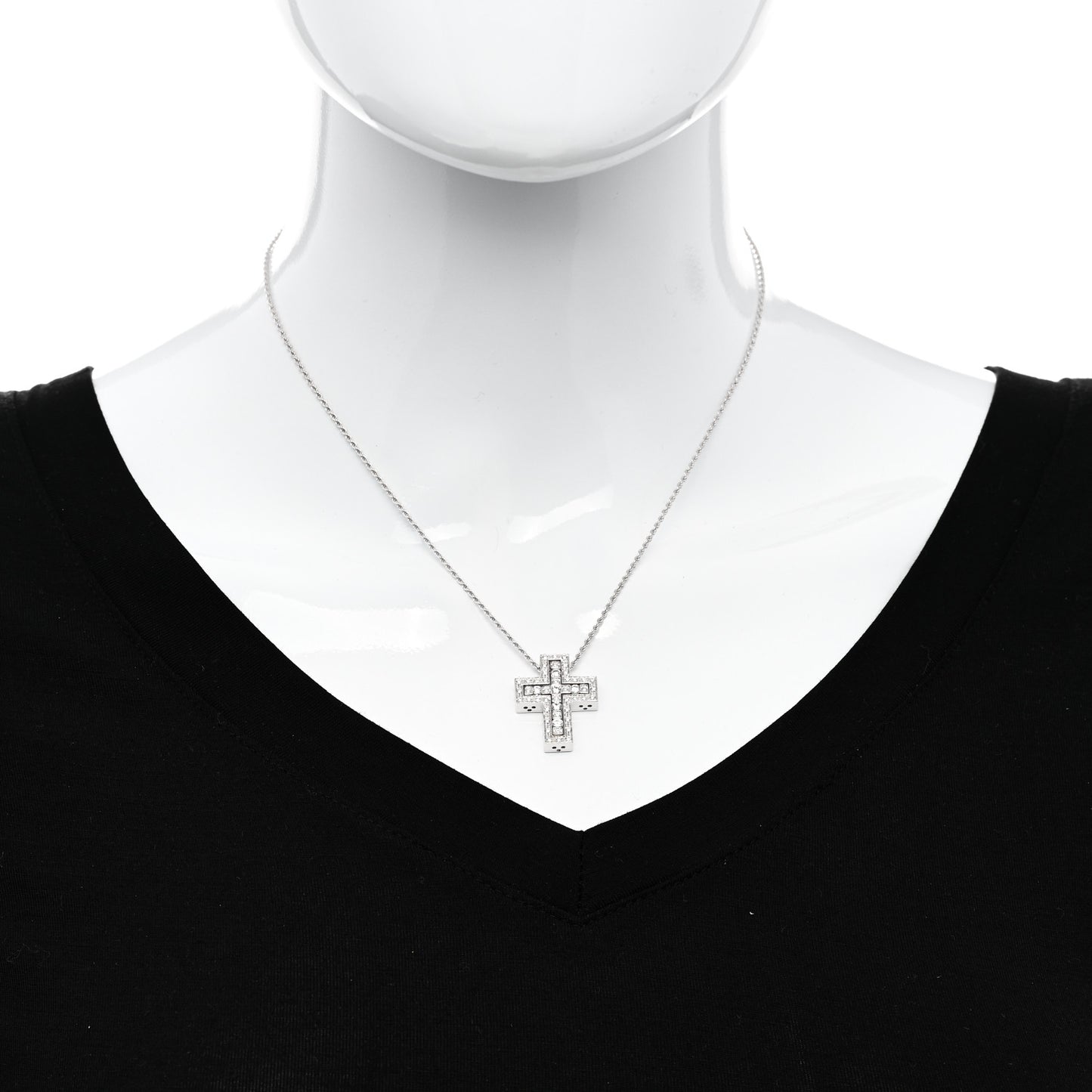 18K White Gold Diamond Small Belle Epoque Cross Pendant Necklace