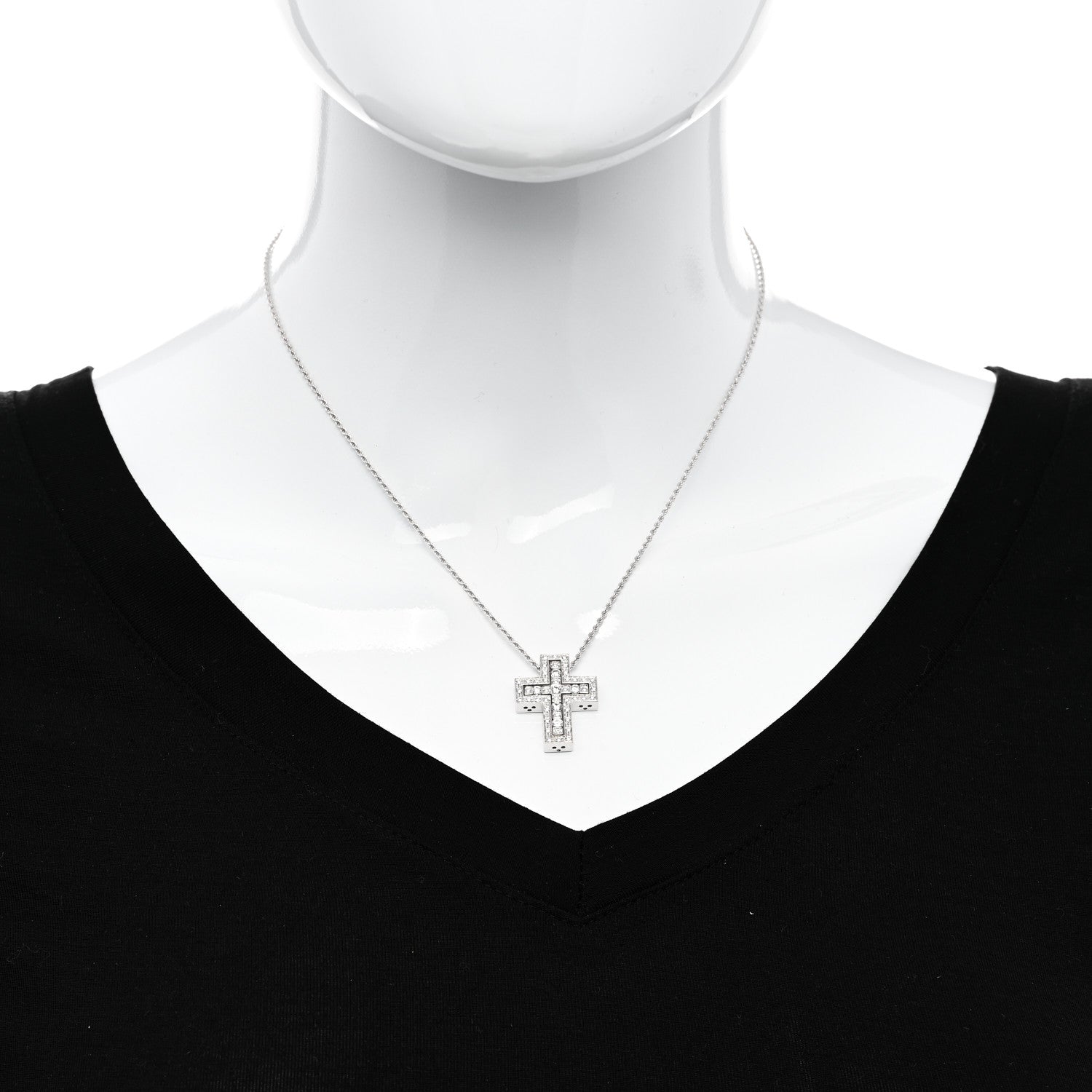 Damiani 18K White Gold Diamond Small Belle Epoque Cross Pendant Necklace 2 of 5