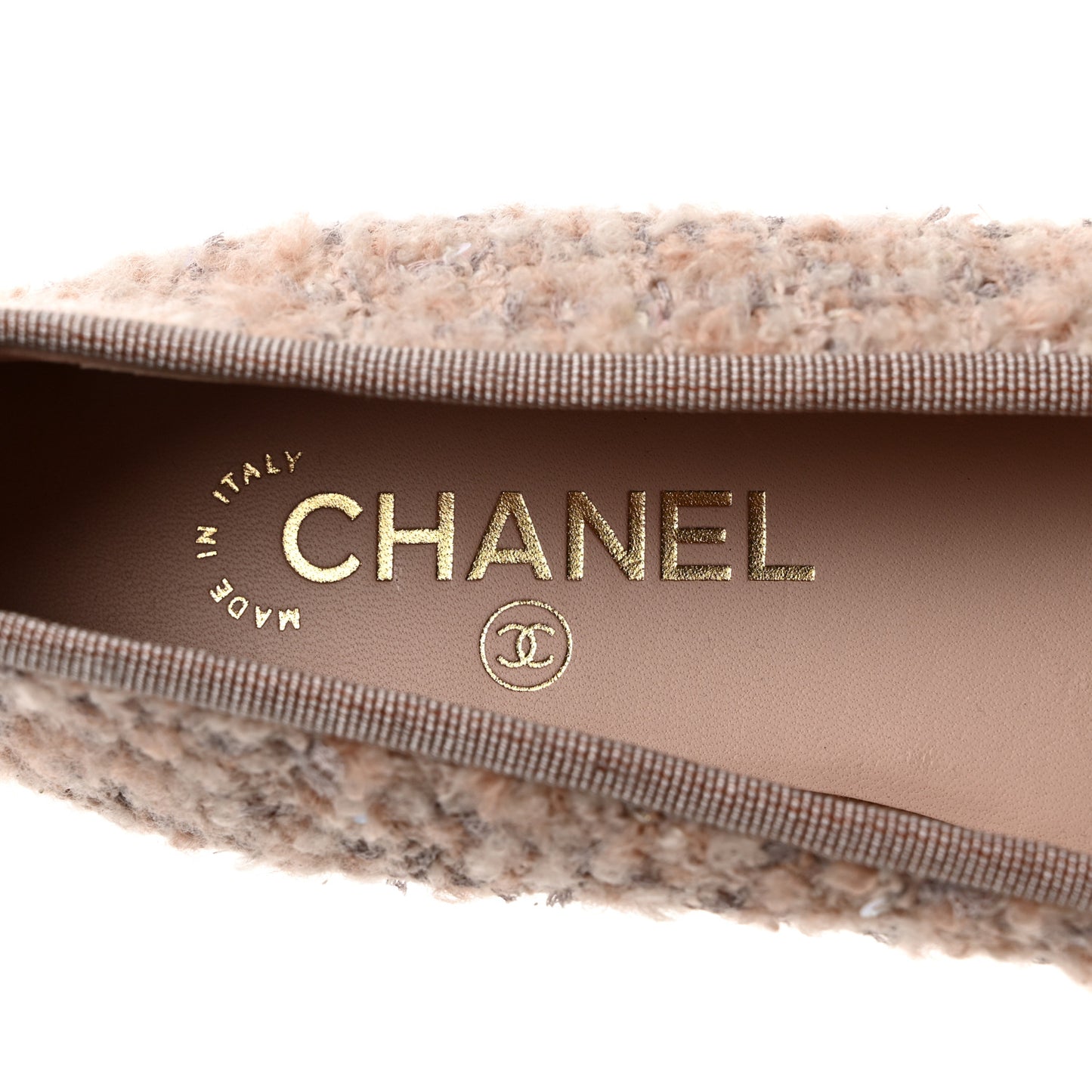 Glittered Tweed Grosgrain Cap Toe Ballet Flats 38 Pink Beige Ecru Black