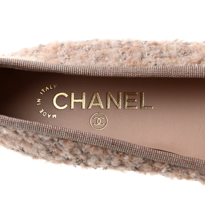 Chanel Glittered Tweed Grosgrain Cap Toe Ballet Flats 38 Pink Beige Ecru Black 6 of 9