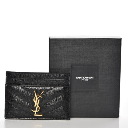 Saint Laurent Grain De Poudre Matelasse Chevron Monogram Credit Card Case Black 9 of 9
