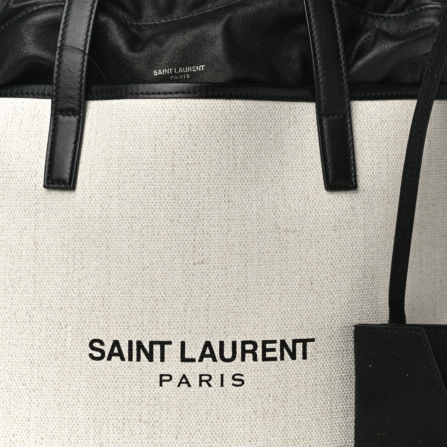 Canvas Calfskin Teddy Drawstring Shopping Tote White Black