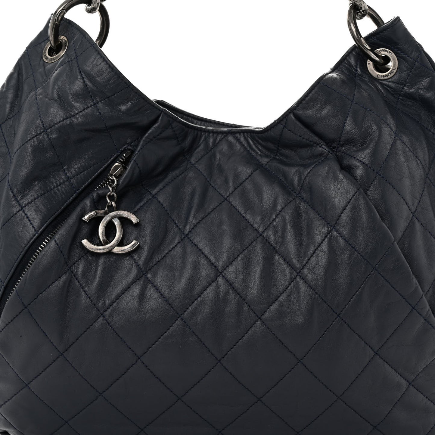 Calfskin Coco Pleats Hobo Dark Blue