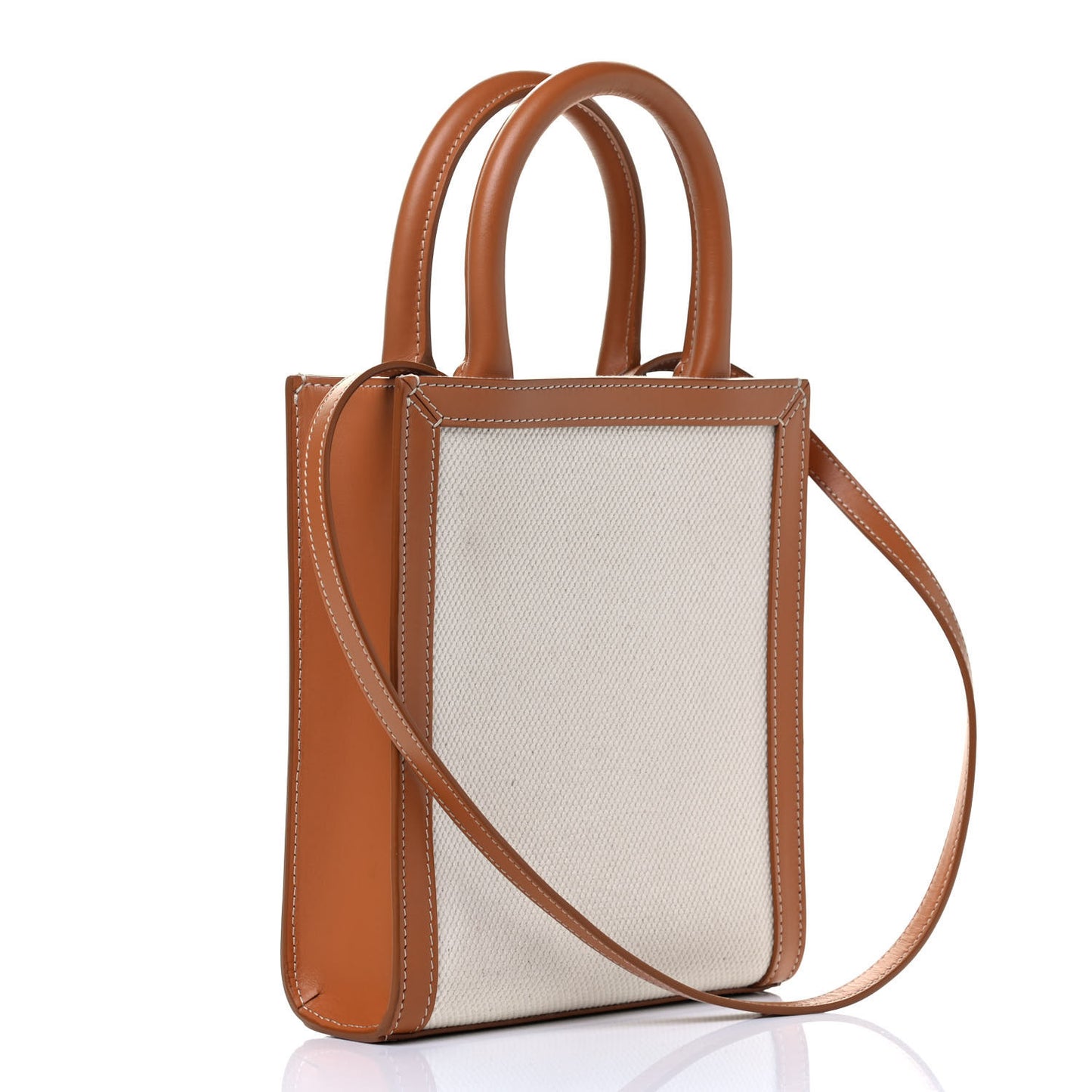 Canvas Calfskin Mini Vertical Cabas Natural Tan