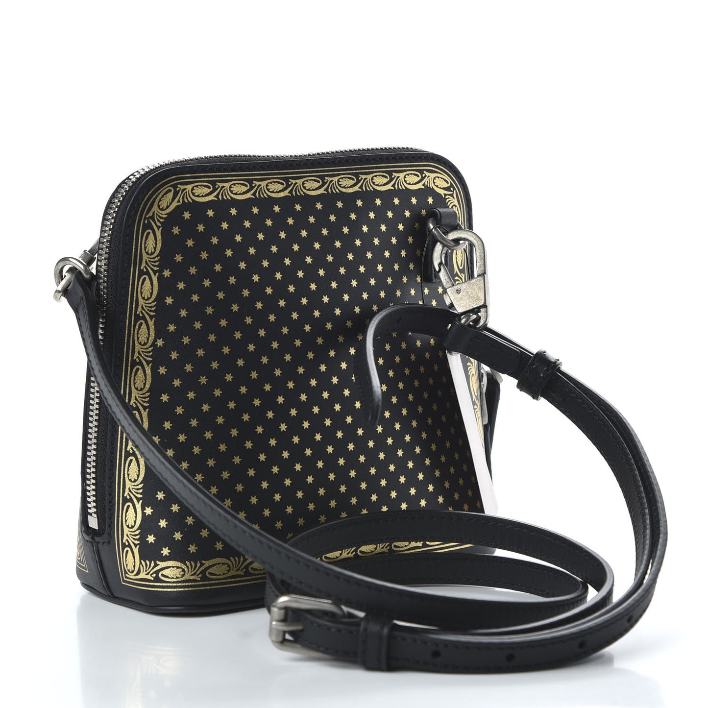 X SEGA Calfskin GUCCY Stars Mini Dome Shoulder Bag Black Gold
