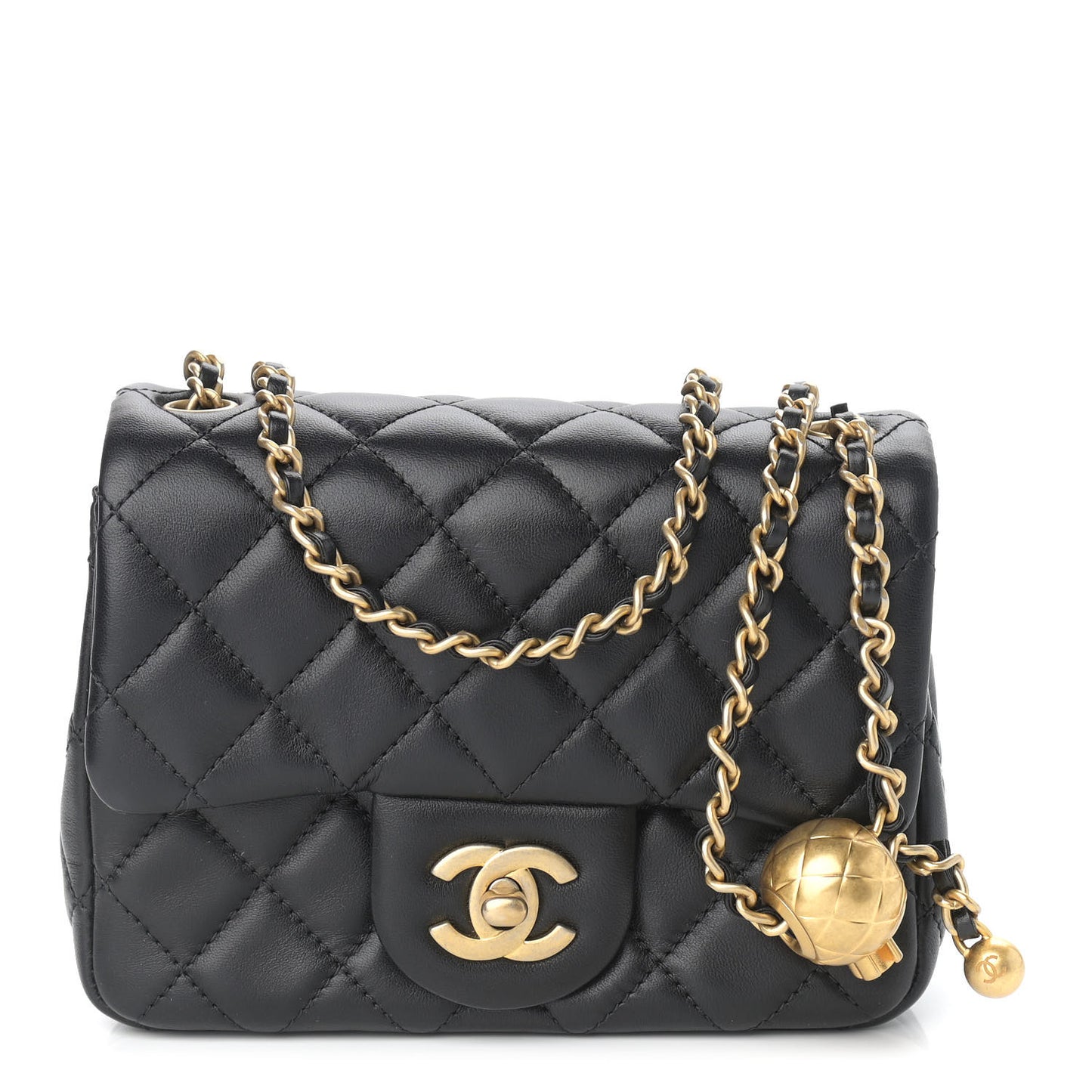 Lambskin Quilted Mini Pearl Crush Flap Black