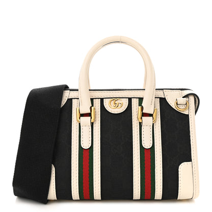 Gucci Monogram Textured Dollar Calfskin Web Mini Bauletto Duffle Top Handle Bag Black Mystic White 1 of 11