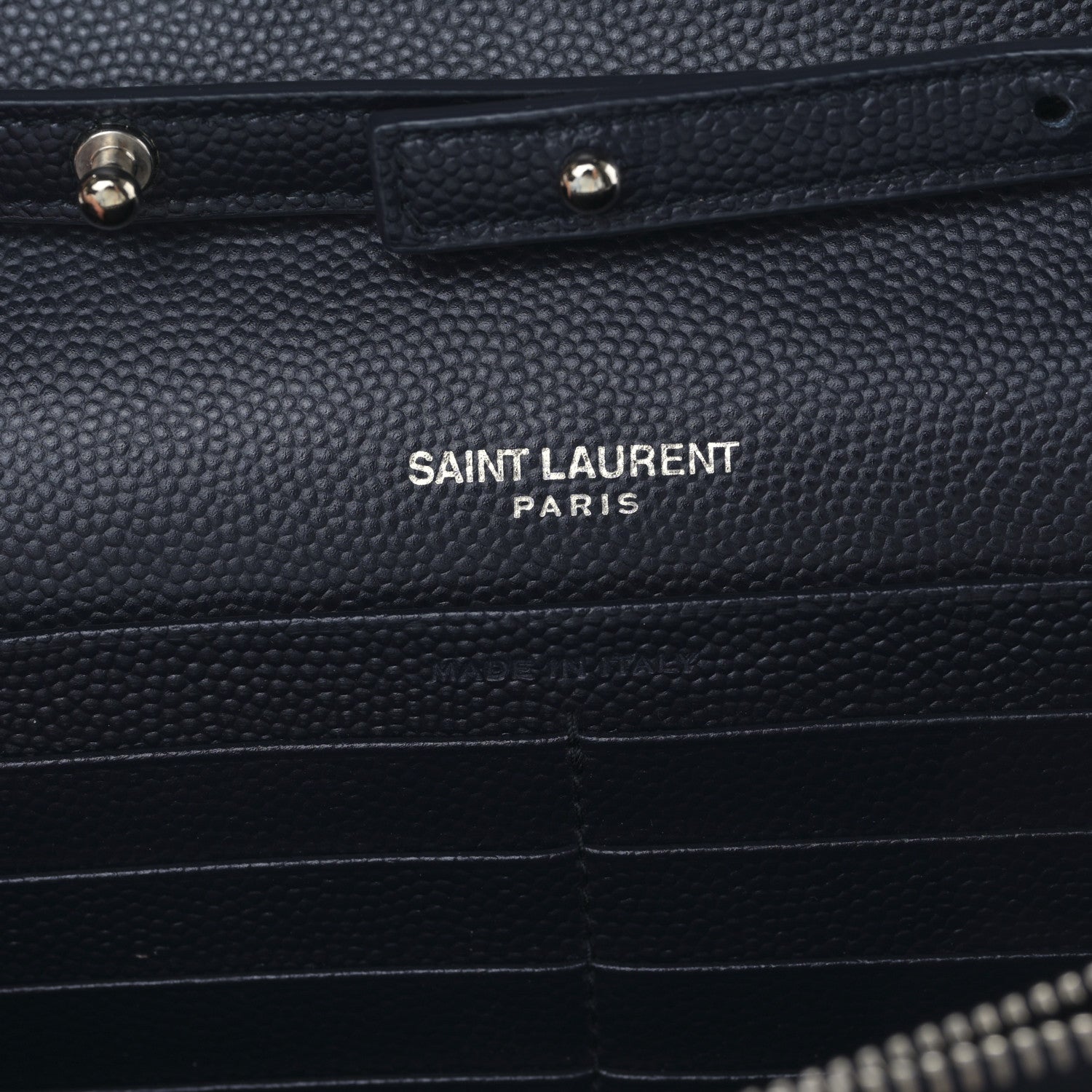 Saint Laurent Grain De Poudre Matelasse Chevron Monogram Chain Wallet Deep Marine 6 of 8