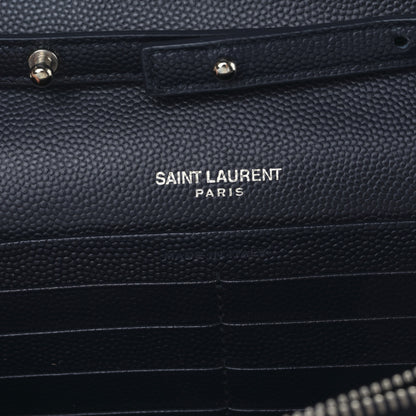 Saint Laurent Grain De Poudre Matelasse Chevron Monogram Chain Wallet Deep Marine 6 of 8