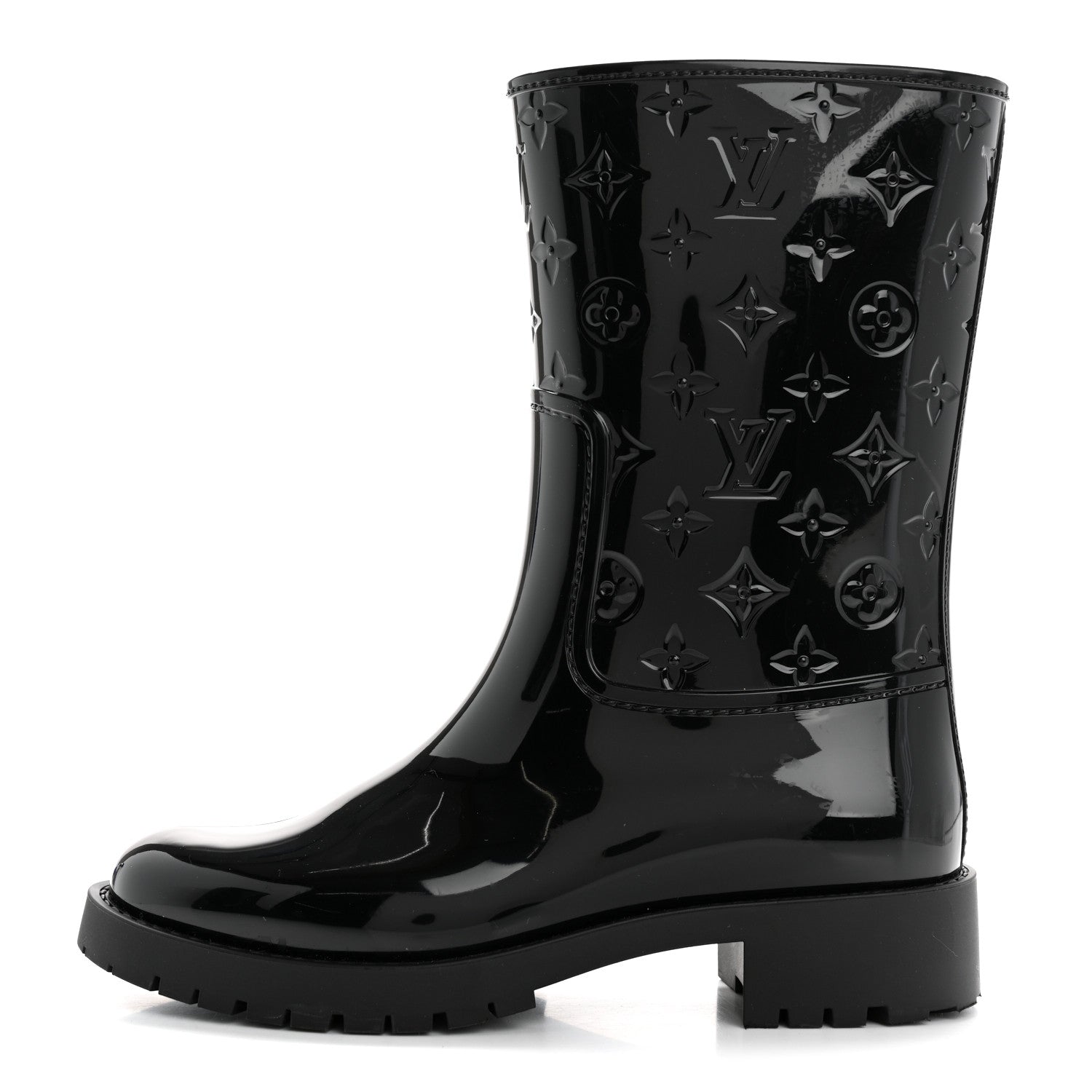 Louis Vuitton Rubber Embossed Monogram Drops Flat Half Boots 38 Black 1 of 9