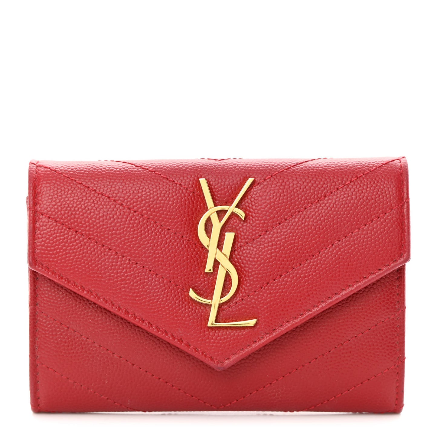 Grain De Poudre Matelasse Chevron Small Monogram Envelope Wallet Rouge Eros