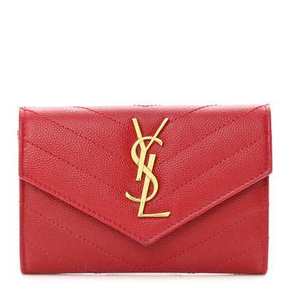 Saint Laurent Grain De Poudre Matelasse Chevron Small Monogram Envelope Wallet Rouge Eros 1 of 8