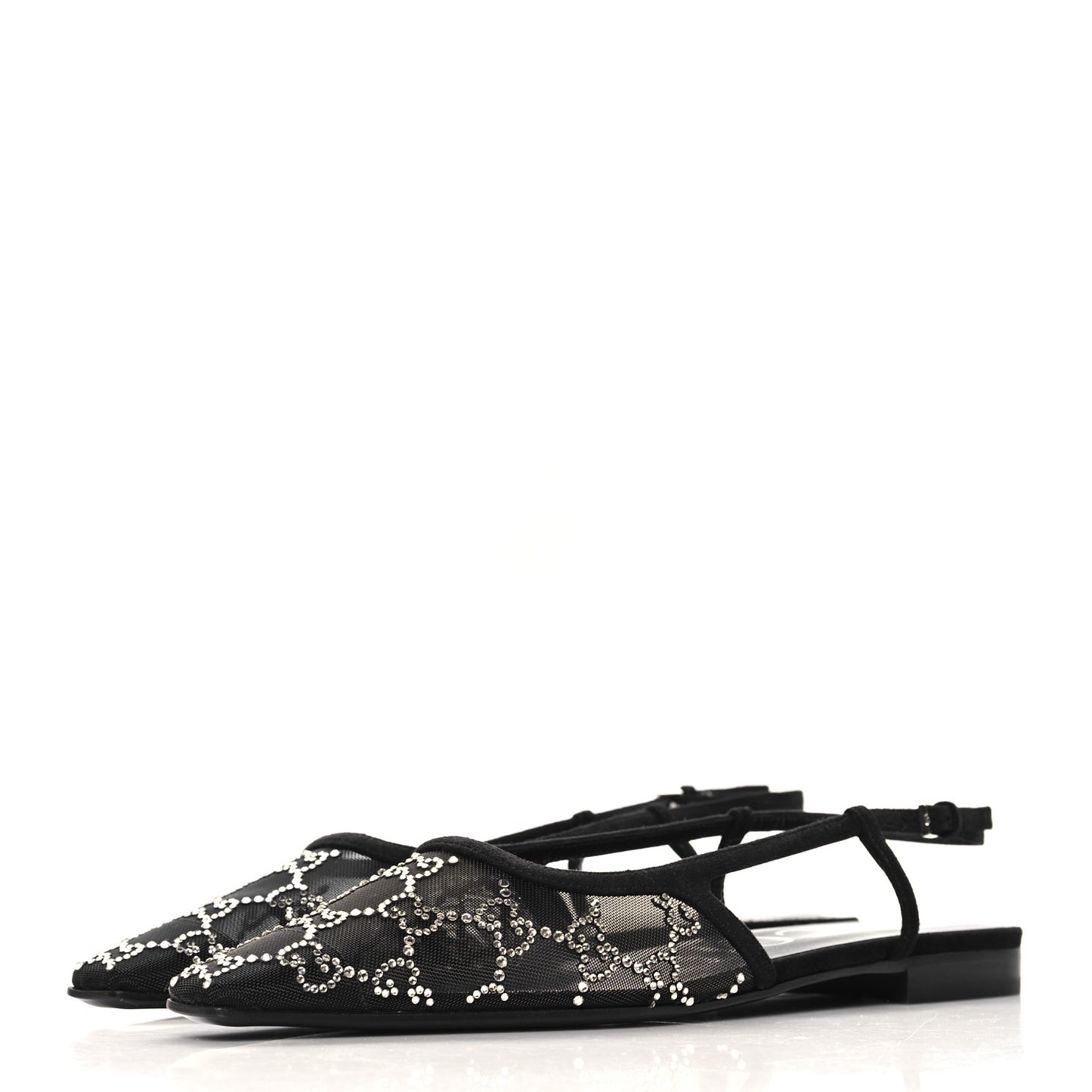 Tela Retino Kid Scamosciato Crystal GG Monogram Square Demi Ballet Flats 38.5 Black