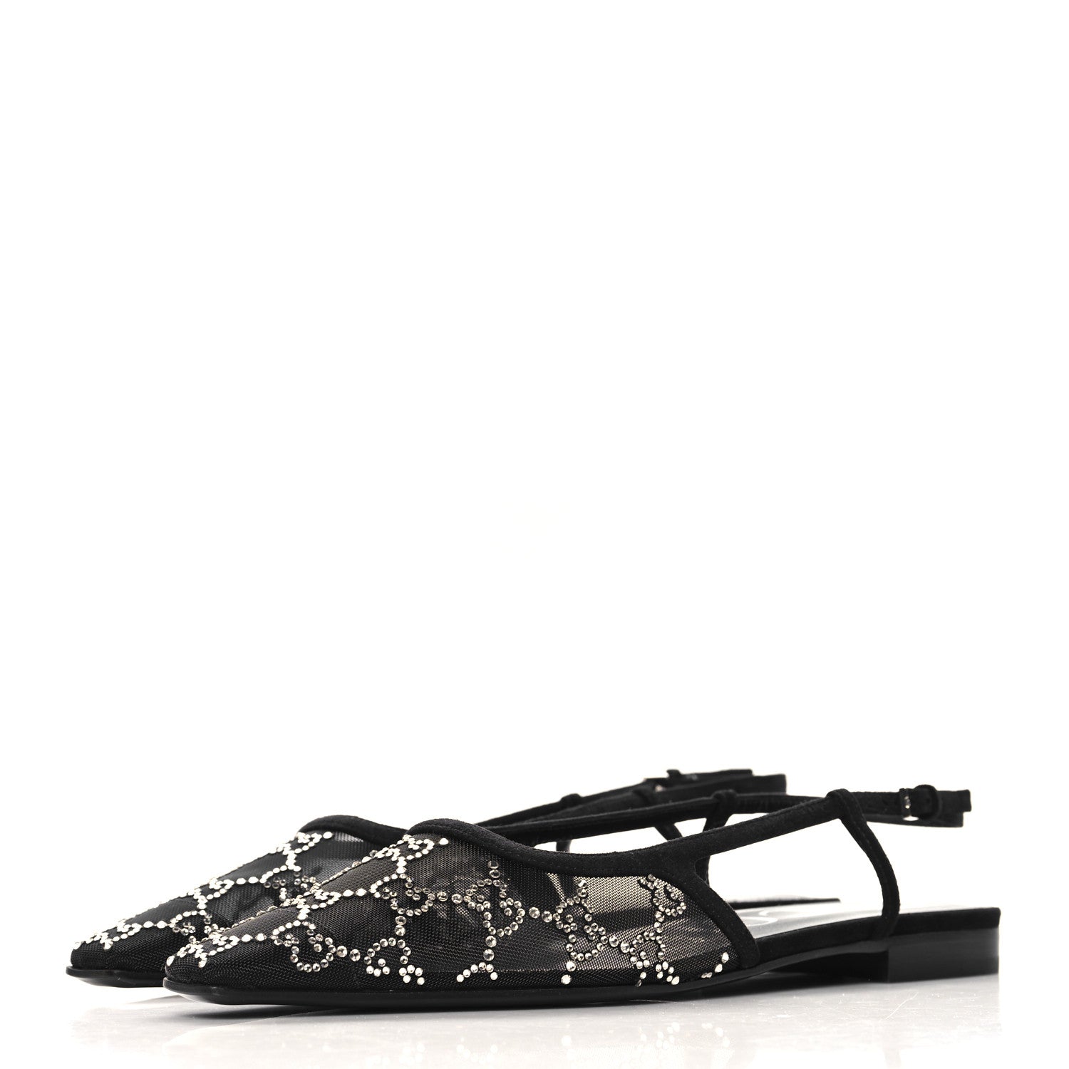 Gucci Tela Retino Kid Scamosciato Crystal GG Monogram Square Demi Ballet Flats 38.5 Black 4 of 9