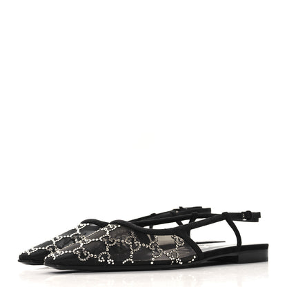 Gucci Tela Retino Kid Scamosciato Crystal GG Monogram Square Demi Ballet Flats 38.5 Black 4 of 9
