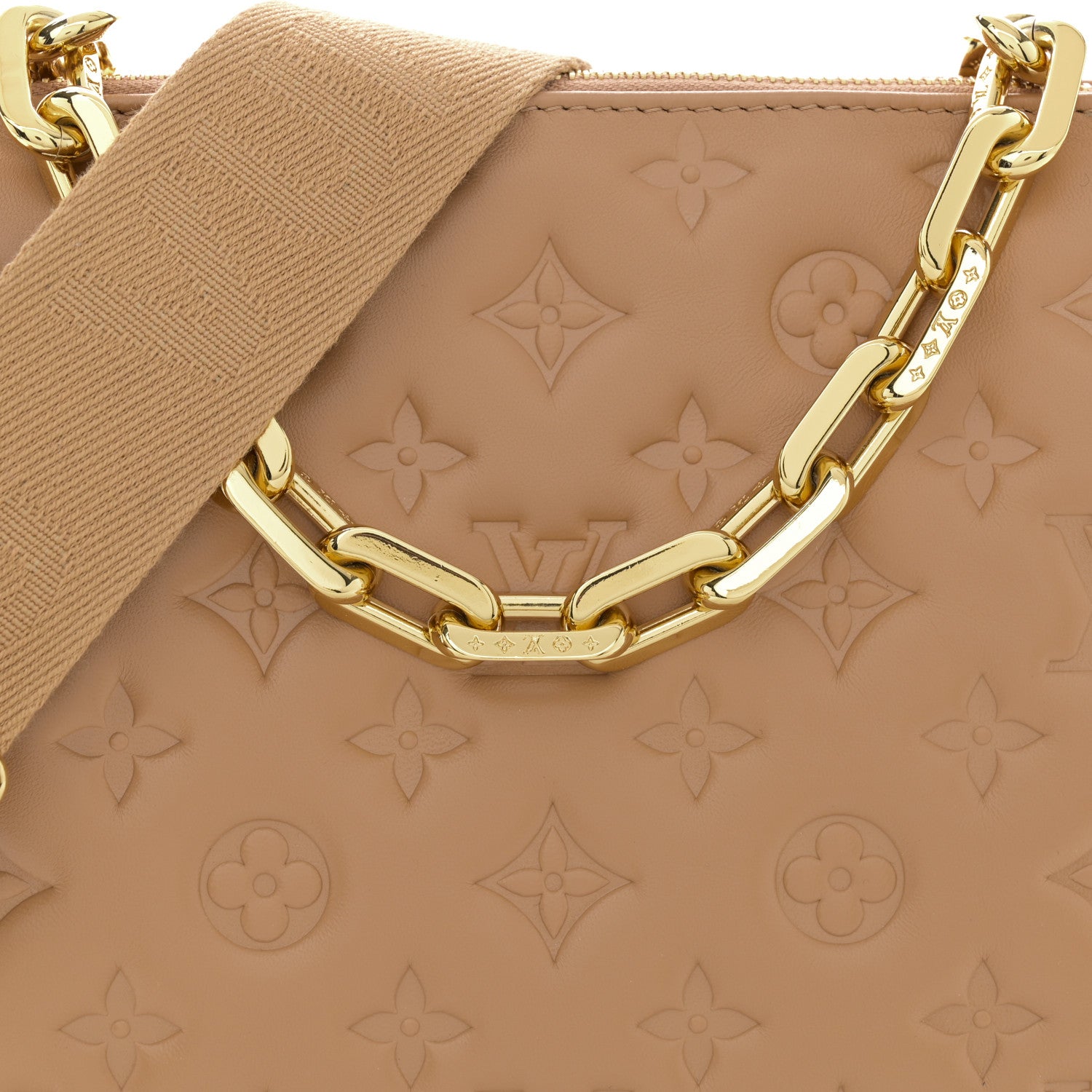 Louis Vuitton Lambskin Embossed Monogram Coussin PM Camel 8 of 11