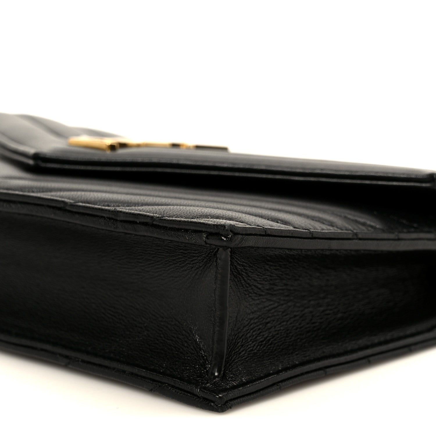 Saint Laurent Lambskin Matelasse Chevron Monogram Cassandre Envelope Chain Wallet Black 10 of 10