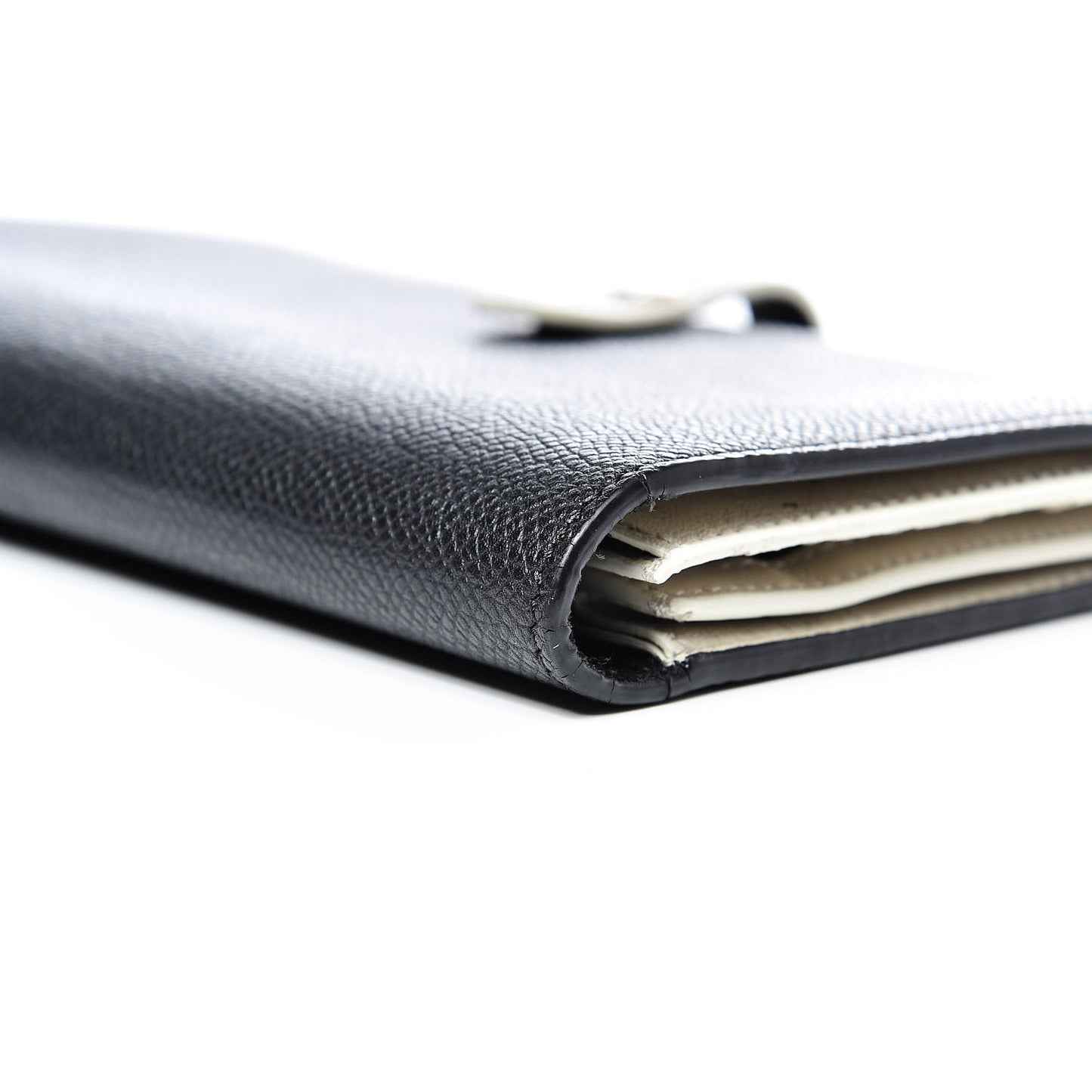 Grained Calfskin Large Multifunction Strap Wallet Black Chalk