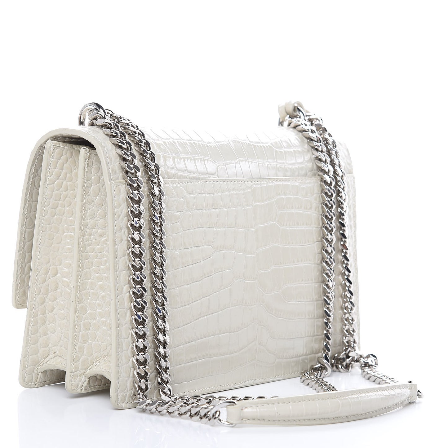 Calfskin Crocodile Embossed Medium Monogram Sunset Icy White