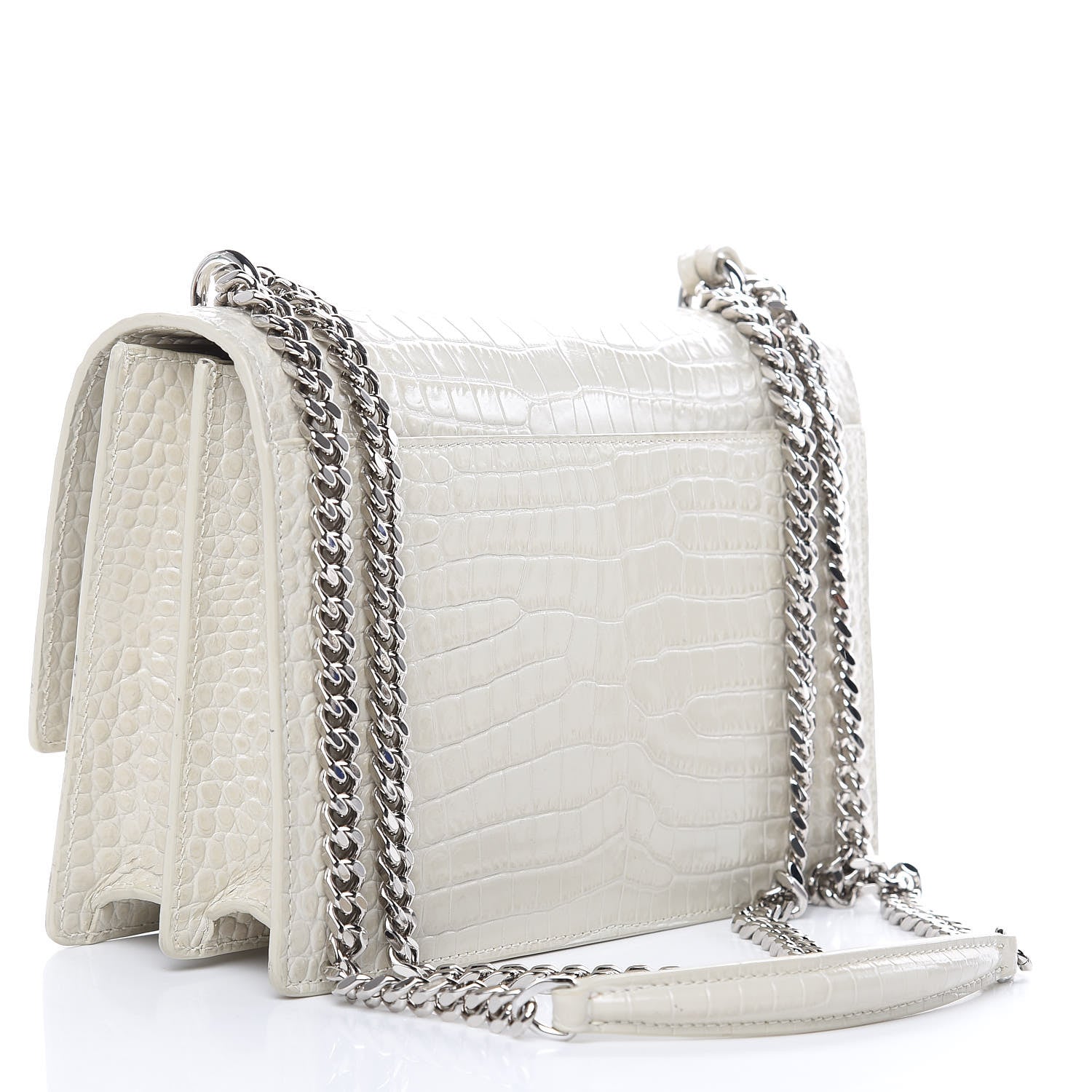 Saint Laurent Calfskin Crocodile Embossed Medium Monogram Sunset Icy White 3 of 11