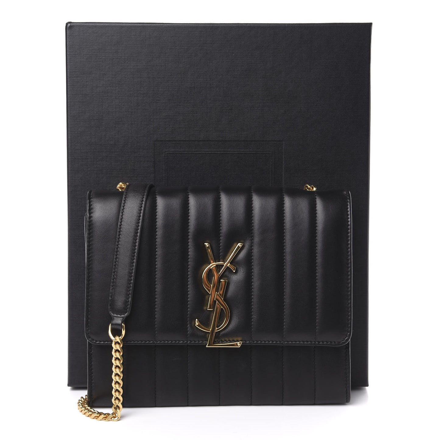 Lambskin Matelasse Monogram Vicky Chain Wallet Black