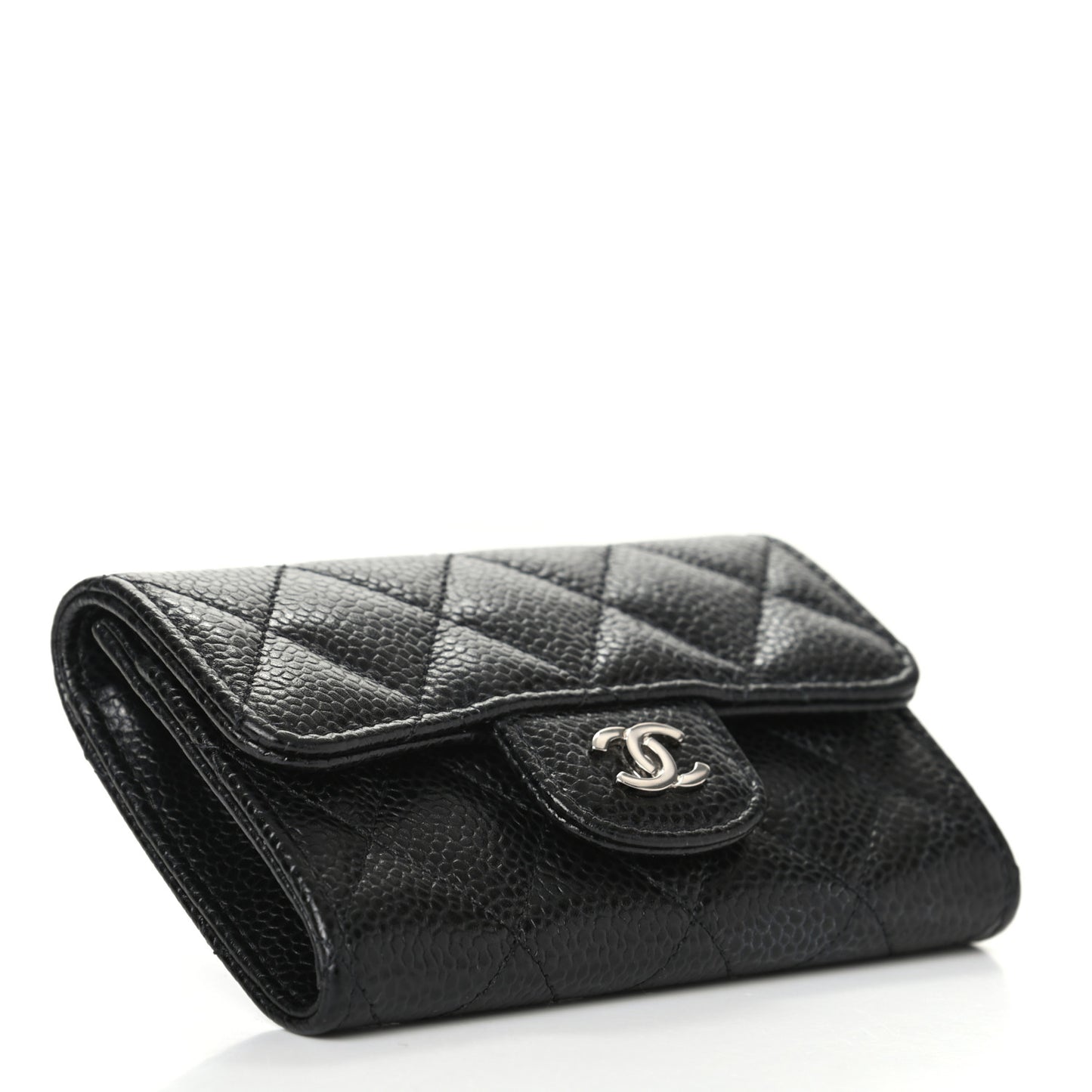 Caviar Quilted Flap Card Holder Black