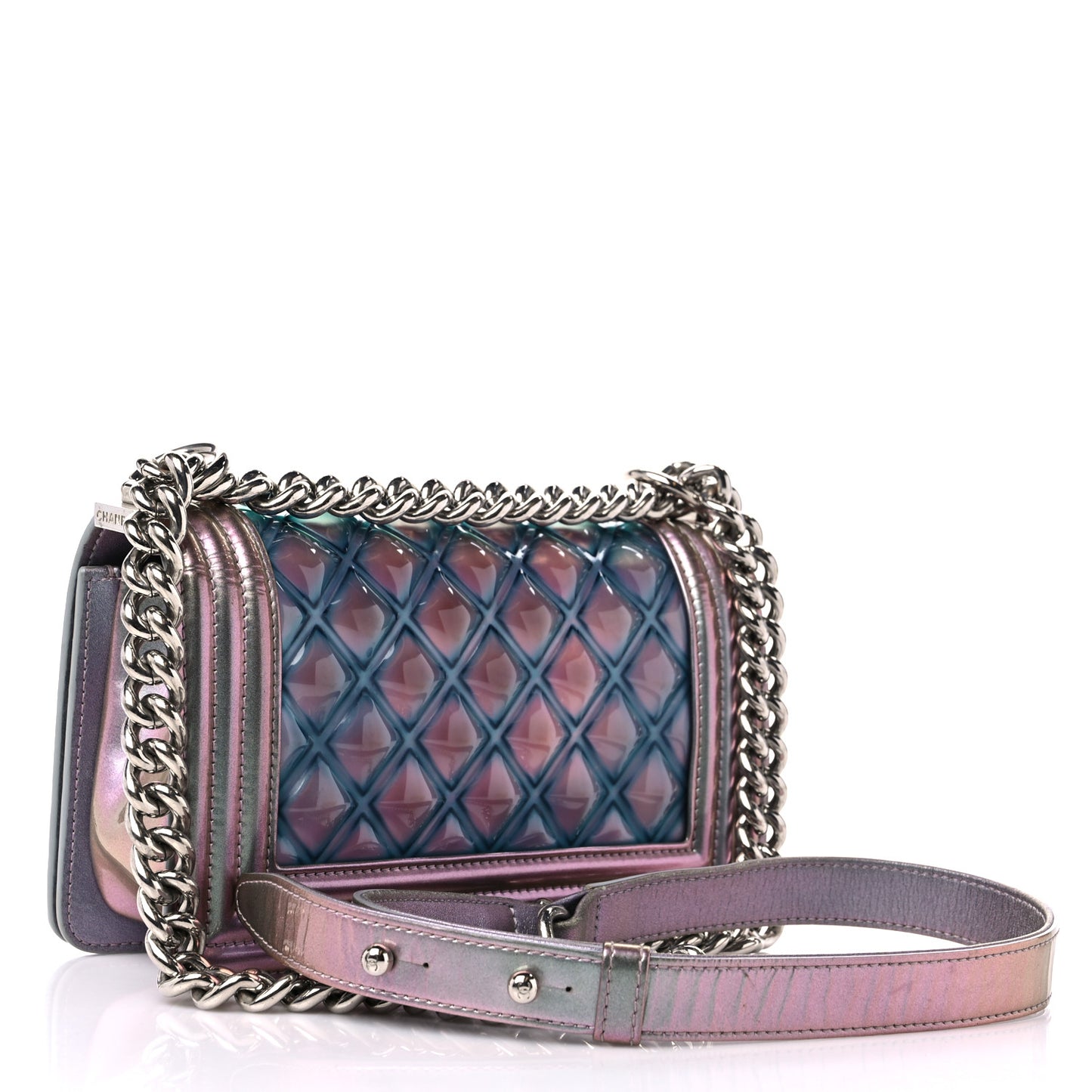Iridescent Patent Calfskin PVC Quilted Small Boy Flap Light Purple