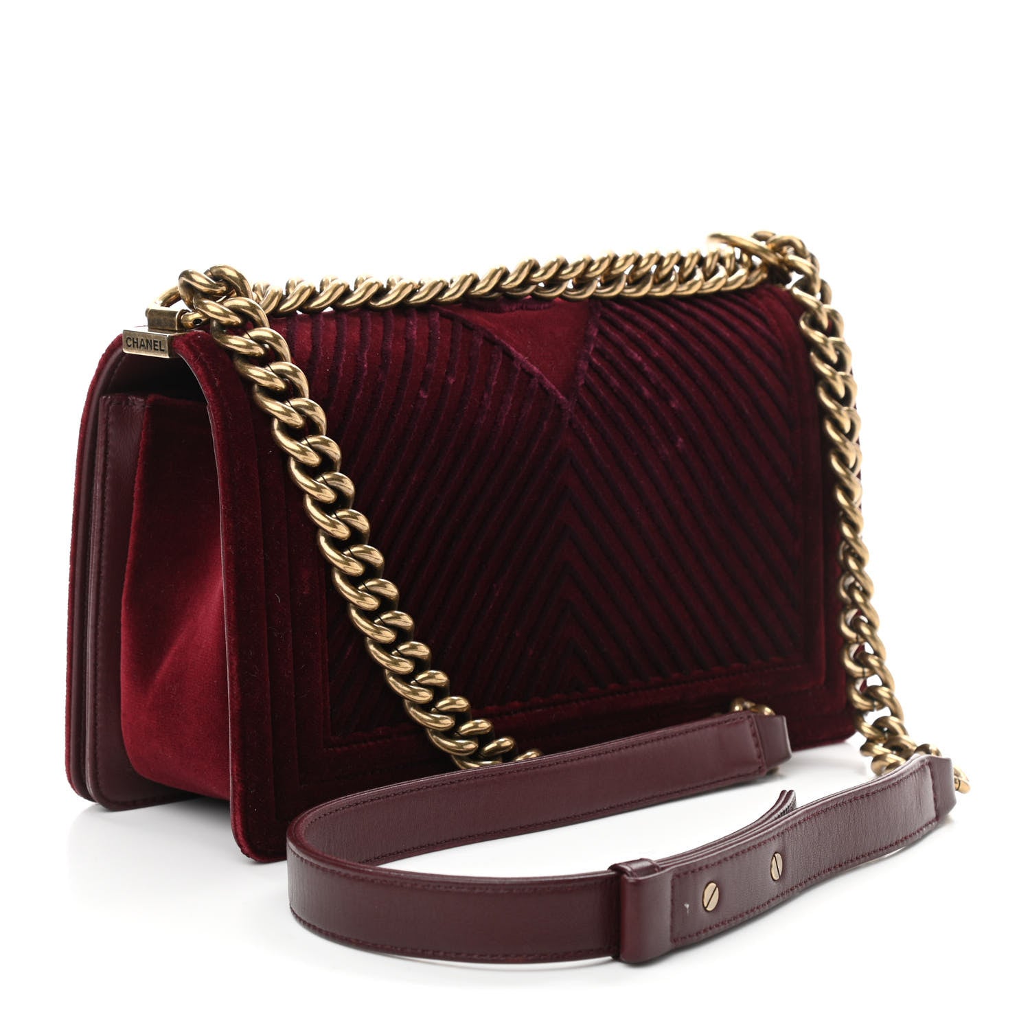 Chanel Velvet Chevron Quilted Medium Boy Flap Burgundy 3 of 10