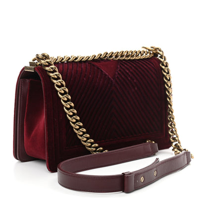 Chanel Velvet Chevron Quilted Medium Boy Flap Burgundy 3 of 10