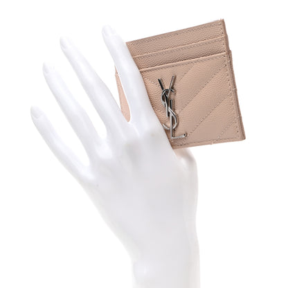 Saint Laurent Grain De Poudre Matelasse Chevron Monogram Credit Card Case Marble Pink 2 of 7