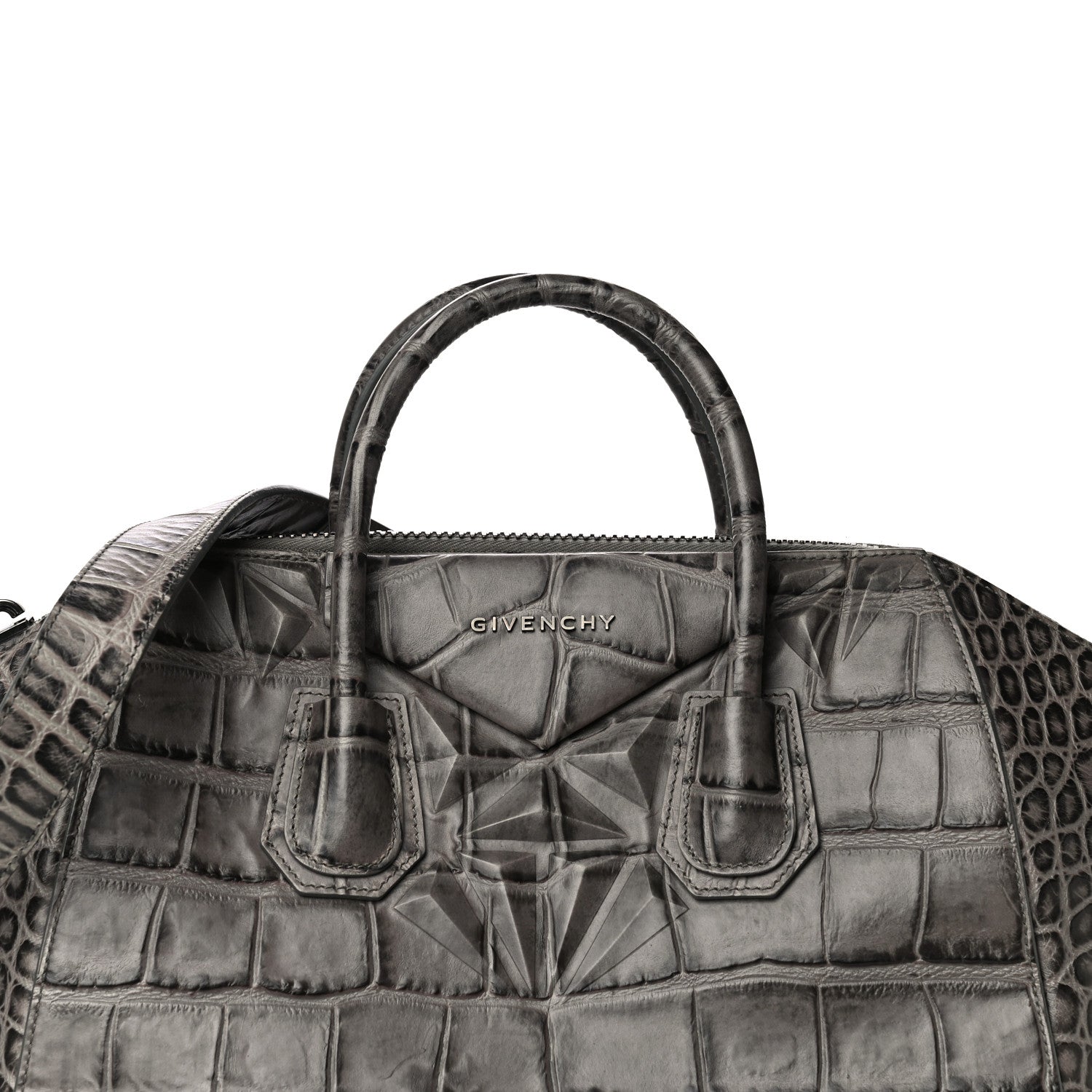 Givenchy Calfskin Crocodile Embossed 3D Stud Medium Antigona Storm Grey 8 of 11