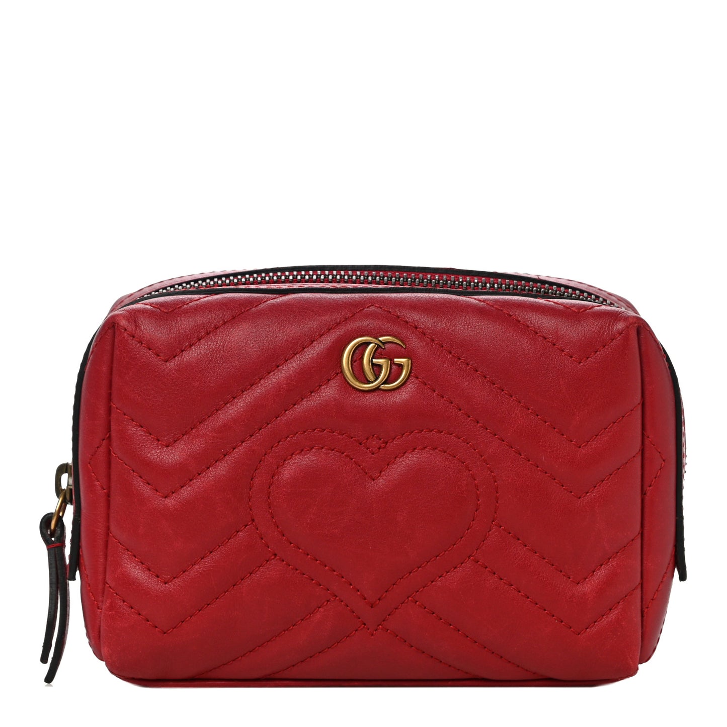 Calfskin Matelasse GG Marmont Cosmetic Case Hibiscus Red
