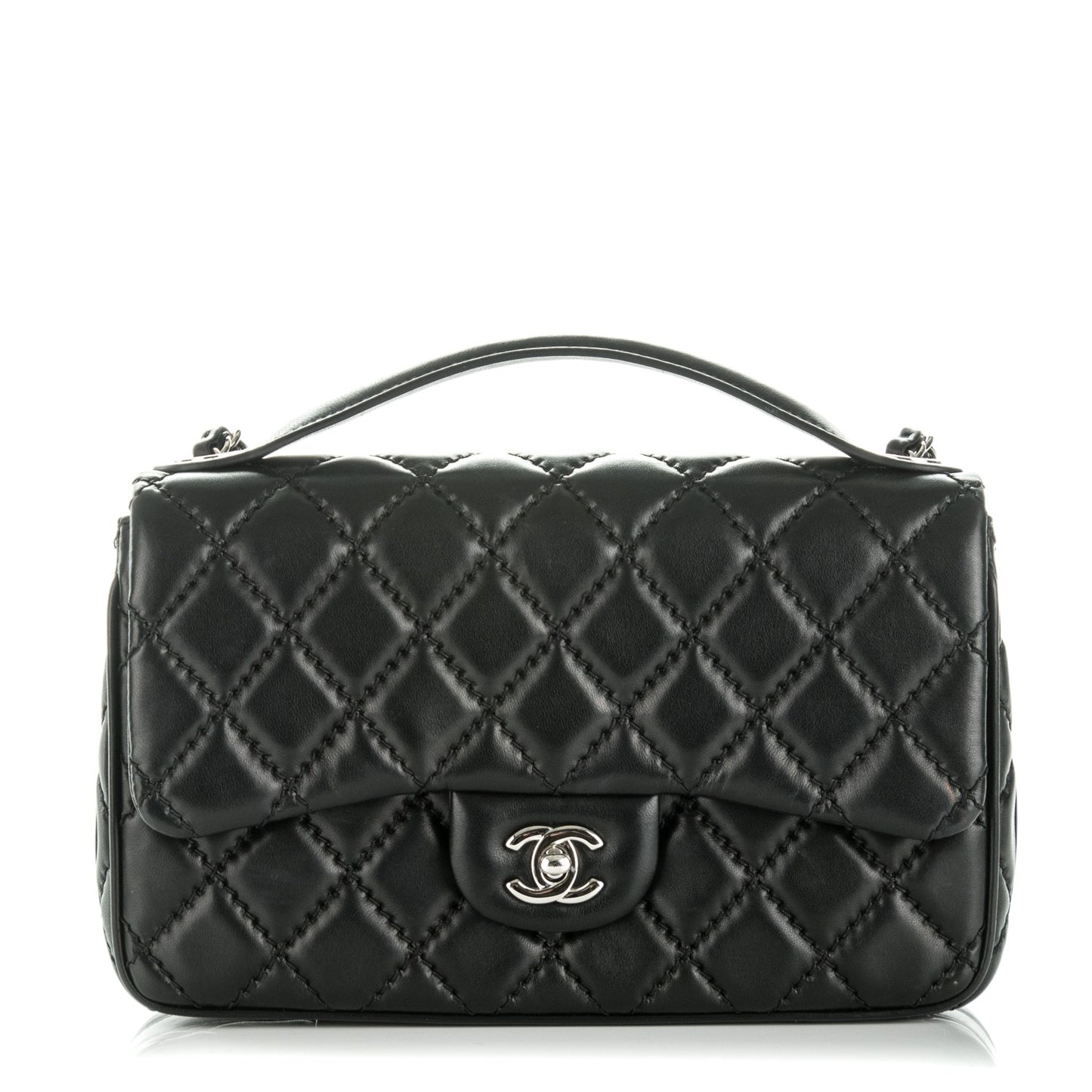 Lambskin Quilted Medium Easy Carry Flap Black