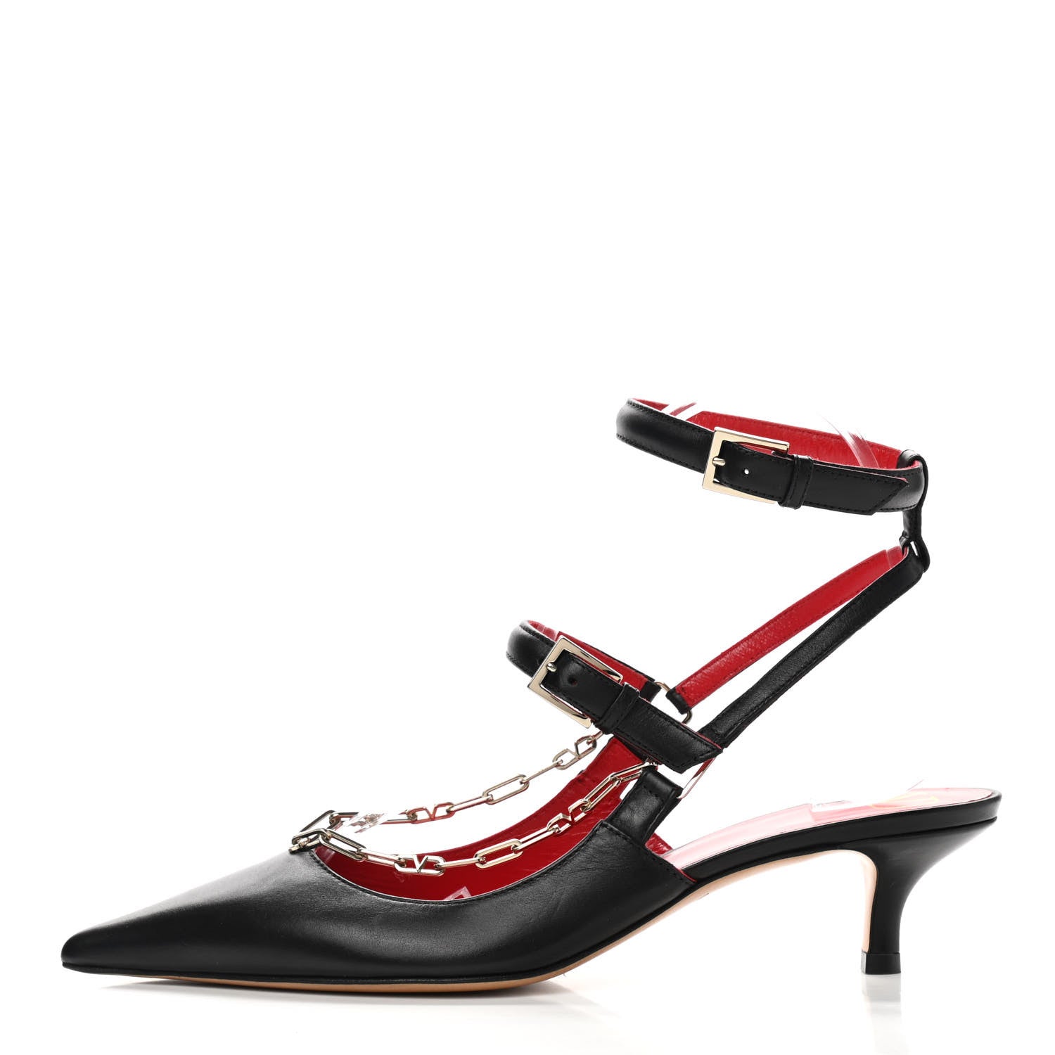 Valentino Garavani Smooth Calfskin Chain Slingback Pumps 37 Black 1 of 10